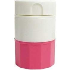 Cutie pastile multifunctionala, flippy, 4 in 1, pahar apa, taiere, sfaramare, depozitare, compact, abs cu lama din inox, alb/roz, 8.7x6.2x4.1 cm
