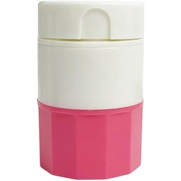 Cutie pastile multifunctionala, flippy, 4 in 1, pahar apa, taiere, sfaramare, depozitare, compact, abs cu lama din inox, alb/roz, 8.7x6.2x4.1 cm