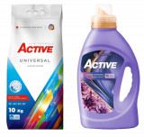 Cumpara ieftin Detergent Universal de rufe pudra Active, sac 10kg, 135 spalari + Balsam de rufe Active Summer Touch, 1.5 litri, 60 spalari