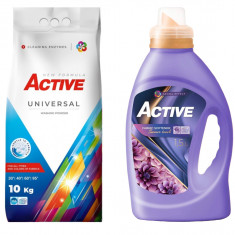 Detergent Universal de rufe pudra Active, sac 10kg, 135 spalari + Balsam de rufe Active Summer Touch, 1.5 litri, 60 spalari