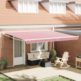 vidaXL Marchiza retractabilă manuală roșie și albă dungi 450x300 cm