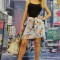 K638RR-1918 Fusta scurta gri cu model floral si aspect petrecut