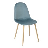 Scaun bucatarie / living fix Charlton, tapitat, otel + catifea, albastru + lemn