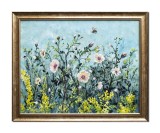 Tablou flori in gradina pictat manual inramat, Polen, 55x45cm ulei pe panza, rama din lemn, Stefan Bilibou
