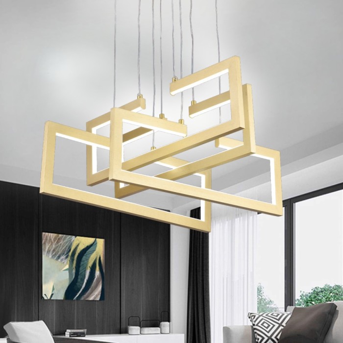 Lustra LED cu telecomanda ,Suspendata 98W, 4 Elemente, lumina Rece/Calda/Neutra, Dimabila, Inaltime Reglabila, Auriu ModernLight Concept
