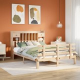 Cumpara ieftin Pat cu bibliotecă fără saltea, 140x190 cm, lemn masiv de pin
