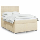 VidaXL Pat continental cu saltea, crem, 140x200 cm, material textil