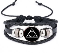 Bratara HARRY POTTER Neagra Din Piele - Talismanele Mortii foto