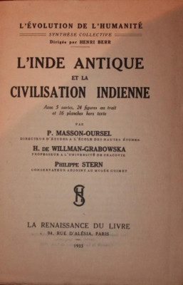 L INDE ANTIQUE ET LA CIVILISATION INDIENNE 1933 foto