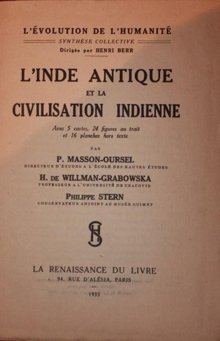 L INDE ANTIQUE ET LA CIVILISATION INDIENNE 1933
