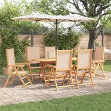 VidaXL Set dining grădină Manual 7 pcs Bej 6-Persoane Lemn și țesătură