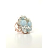 Cumpara ieftin Inel argint placat aur roz, perla baroc, acvamarin, reglabil, Joy, handmade