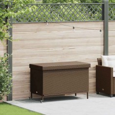 vidaXL Ladă depozitare de grădină cu roți, maro 110x55x73 cm poliratan 4103827
