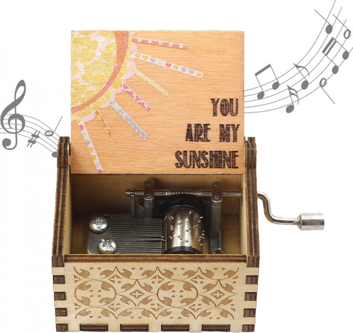 Cutii muzicale YYT You are My Sunshine, cutie muzicală din lemn sculptat cu mani