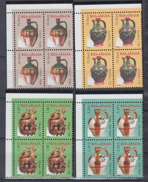 2006 LP 1729 CERAMICA ROMANEASCA III ULCIOARE DE NUNTA BLOCURI DE 4 TIMBRE MNH