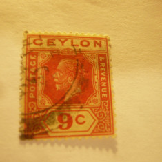 Timbru Ceylon George V 1911 , val. 9C stampilat