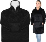 Hanorac patura XXL negru, oversized, cu gluga si buzunar mare