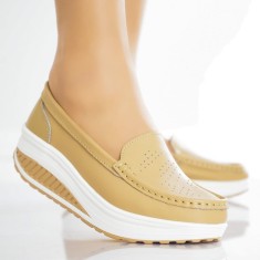 Pantofi dama casual Bej piele naturala nancy, 36