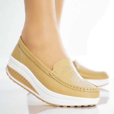 Pantofi dama casual Bej piele naturala nancy, 36 foto