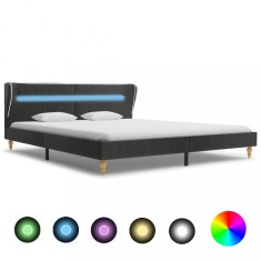 vidaXL Cadru de pat cu LED-uri, gri inchis, 180x200 cm, panza de sac foto