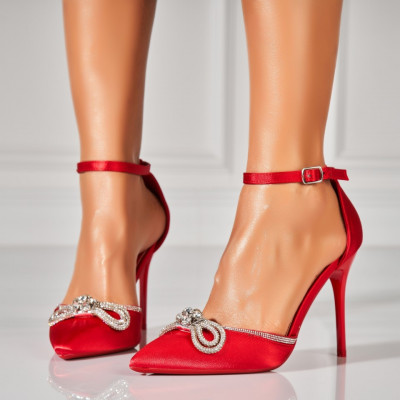 Pantofi dama stiletto Rosii din Satin Cayli foto