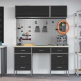 Set dulap lucru &amp; panou c&acirc;rlige, 8 piese, negru, MDF &amp; metal