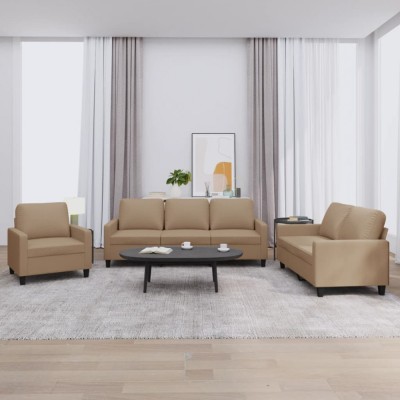 vidaXL Set de canapele cu perne, 3 piese, cappuccino, piele ecologică 3201402 foto