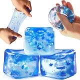 Jucarie antistres cub gel transparent cu fulgi zapada elastic squishy senzorial overtang