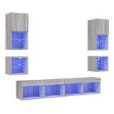 Unitati de perete TV cu LED-uri, 8 piese, gri sonoma, lemn