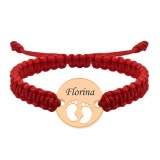 Bratara personalizata snur impletit banut cu talpite si nume gravat din argint 925 placat cu aur roz