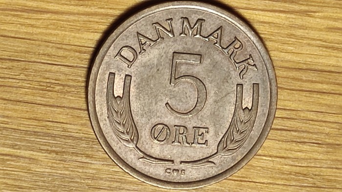 Danemarca - moneda de colectie bronz - 5 ore 1963 - absout superba !