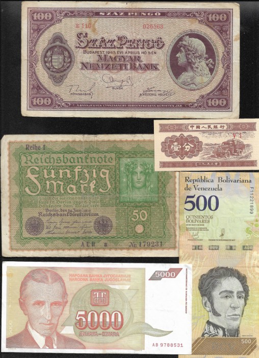 Set 5 bancnote de prin lume adunate (cele din imagini) #405