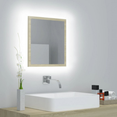 vidaXL Oglindă de baie cu LED, stejar sonoma, 40x8,5x37 cm, PAL foto