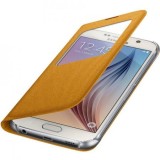 Cumpara ieftin Husa Originala Samsung Galaxy S6 G920 S-View EF-CG920BY + Folie sticla Cadou, Textil, Galben