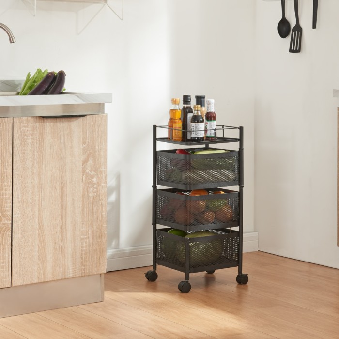 Carucior servire la masa Sunndal 64,5x27x27cm negru cu 3 cosuri [en.casa] HausGarden Leisure