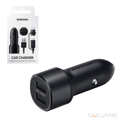 Incarcatoare Samsung Car Quick Charger 15W Dual USB, Combo Cable Type-C to MicroUSB, Black foto