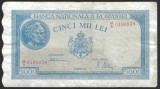 ROMANIA 5000 / 5.000 LEI 1945 - 20 MARTIE [1] Seria D/5 - 0190938 , filigran Bnr vertical , P- 56a.3