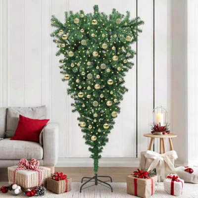 vidaXL Pom de Crăciun artificial cu design răsturnat, pre-luminat, cu set de mingi 3396877 foto