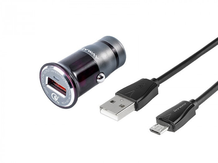 &Icirc;ncărcător 12/24v Qc3.0 1x Usb + Cablu Usb&amp;gt; Micro Usb Maway 63000