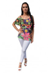 Bluza eleganta, nuanta multicolora cu decupaje pe umeri foto