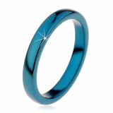 Inel din tungsten -albastru cu suprafață netedă, rotunjită,3mm - Marime inel: 57
