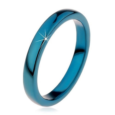 Inel din tungsten -albastru cu suprafață netedă, rotunjită,3mm - Marime inel: 62 foto