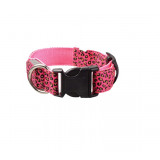Zgarda LED pentru caini si pisici, model leopard, 58 cm, marimea L, roz