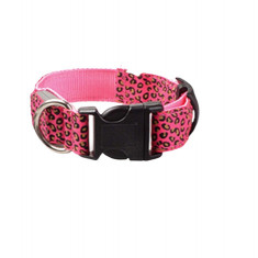 Zgarda LED pentru caini si pisici, model leopard, 40 cm, marimea M, roz