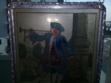 Tablou vechi cu rama argintata,pictura pe sticla cu 2 fete,,TROMPETTE,de Colecti