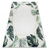 ANDRE 1168 covor lavabil Monstera pleacă, geometric anti-alunecare - alb / verde, 120x170 cm
