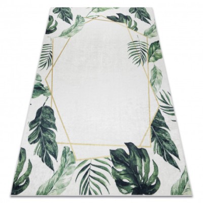 ANDRE 1168 covor lavabil Monstera pleacă, geometric anti-alunecare - alb / verde, 120x170 cm foto