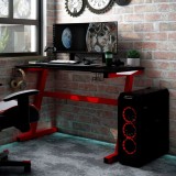 Birou Gaming vidaXL Negru 110x60x75 cm cu LED, Suport Căști/Pahare/Controller, Picioare Z