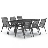 Set de servit masa pentru gradina, 7 piese, gri si negru
