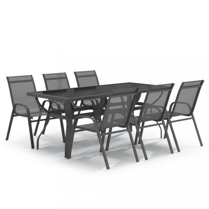 Set de servit masa pentru gradina, 7 piese, gri si negru